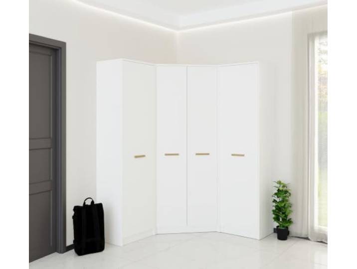 Eckschrank und 2 Schränke 195x195x40cm, Soft Close, für das Jugendzimmer, Schlafzimmer, weiß + Riviera Eiche - Marmex Grant Set G47B