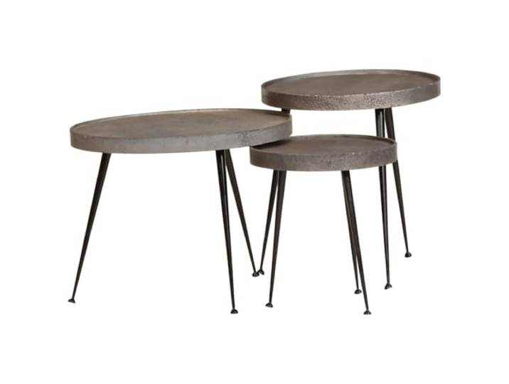 GHVBNMF Couchtisch 3er Set Silbern Schwarz Beistelltisch Wohnzimmer Vielseitiges 3er Beistelltisch Set für Wohnzimmer und Schlafzimmer. Stabile Metallbeine mit robuster Holzwerkstoff Platten.