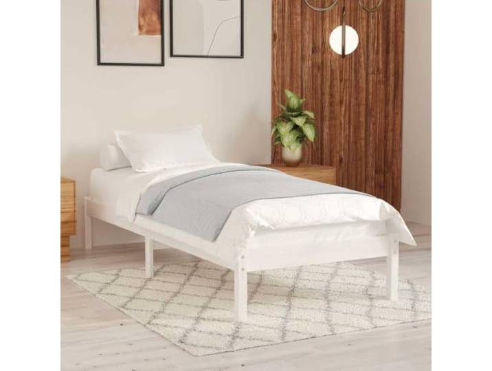 RJPLMFV Bettgestell, weiß, Massivholz, 90 x 200 cm Ohne Matratze, massives Kiefernholz, robust, Lattenrost inklusive, modernes Design