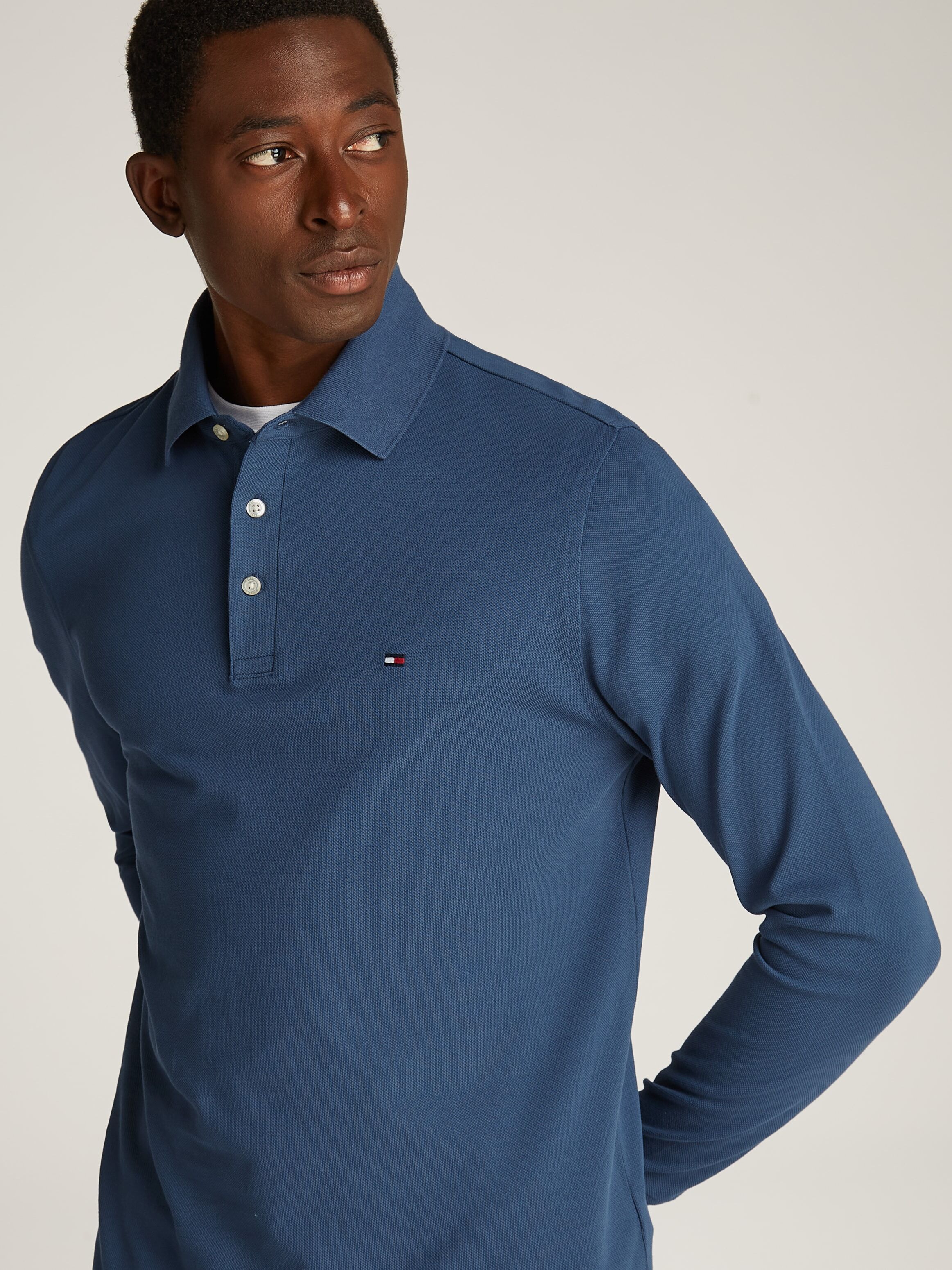 Langarm-Poloshirt TOMMY HILFIGER "1985 SLIM LS POLO", Herren, Gr. 3XL, blau (aegean sea), Obermaterial: 96% Baumwolle, 4% Elasthan, Shirts Langarm-Poloshirt aegean sea 3XL