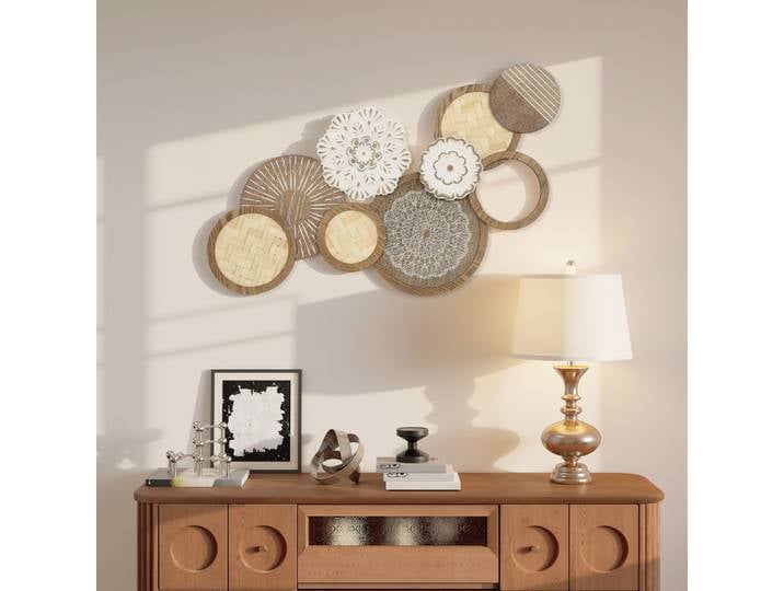 HOMCOM Décoration Murale Bois Design Unique 83,8x44,5cm Naturel