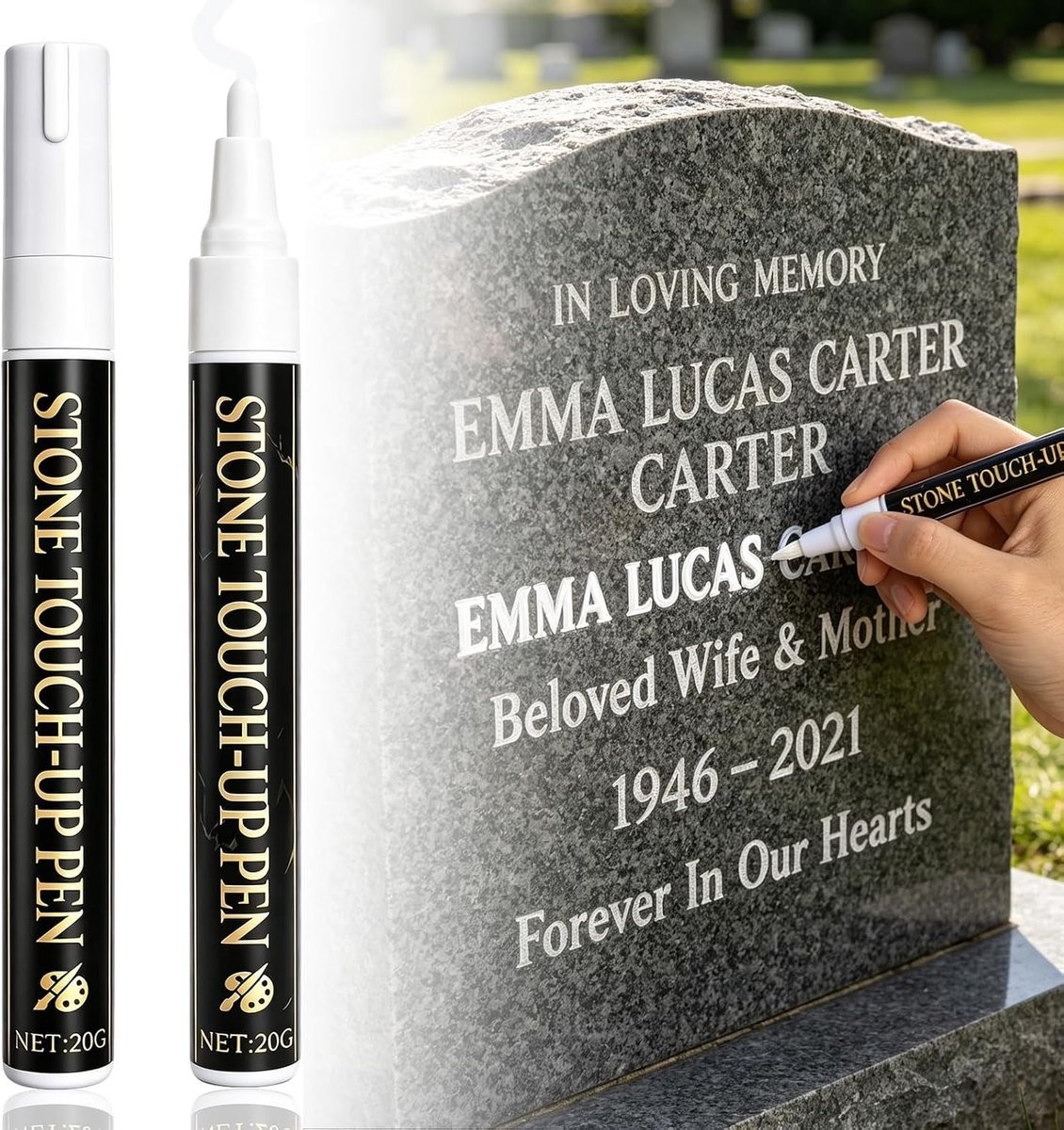 Set van 2 waterdichte markers voor het repareren van grafsteenletters - Weerbestendige en UV-bestendige verf voor grafstenen en dierenherinneringen