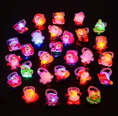 The Handy Homestead Glowing Halloween LED Light Rings: Pumpkin, Ghost, Skull Christmas Party Decoration, Kids Gift For Home 30pcs Christmas Mix