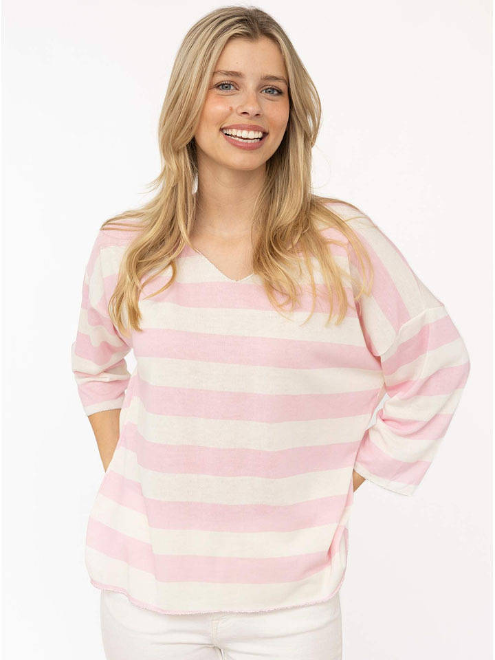 Zwillingsherz Longsleeve "Streifen" in Creme/ Rosa - onesize