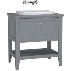 VitrA Valarte Einbauwaschtisch-Set 78 cm, Grau Matt, Weiße Hochglanz Keramik, 4 Überlauflöcher, 1 Vollauszug Softclose