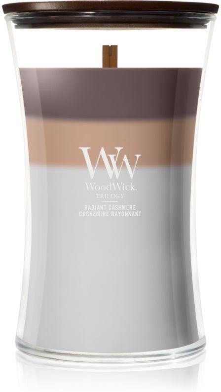 Woodwick Trilogy Radiant Cashmere scented candle with wooden wick 610 g