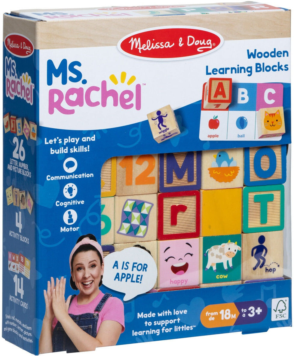 Melissa & Doug Ms. Rachel Wooden Learning Blocks with Activity Cards - 30 Blocks for Toddlers - Early Learning Toy