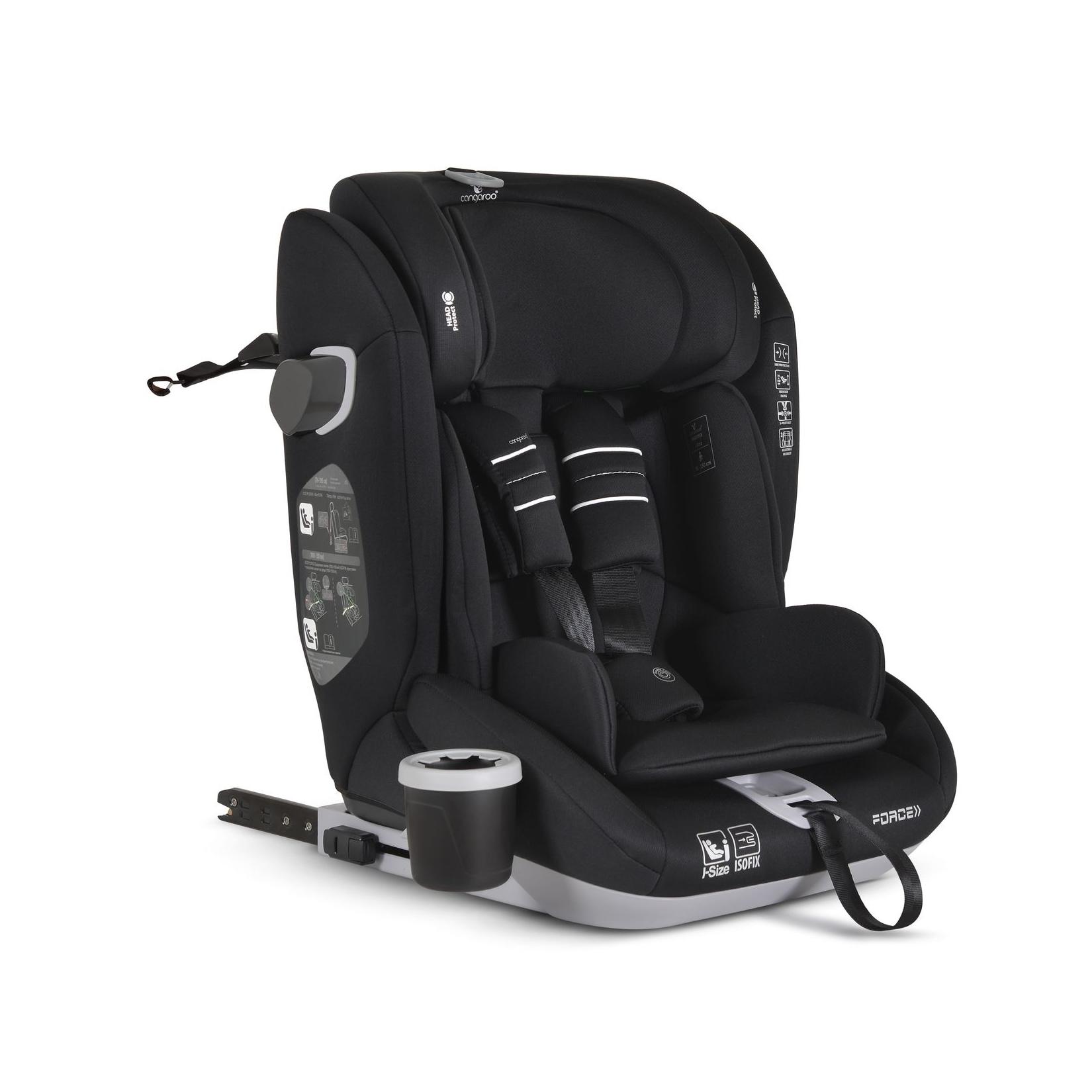 Cangaroo Kindersitz Force i-Size (76-150cm) Isofix, Getränkehalter, Top Tether schwarz
