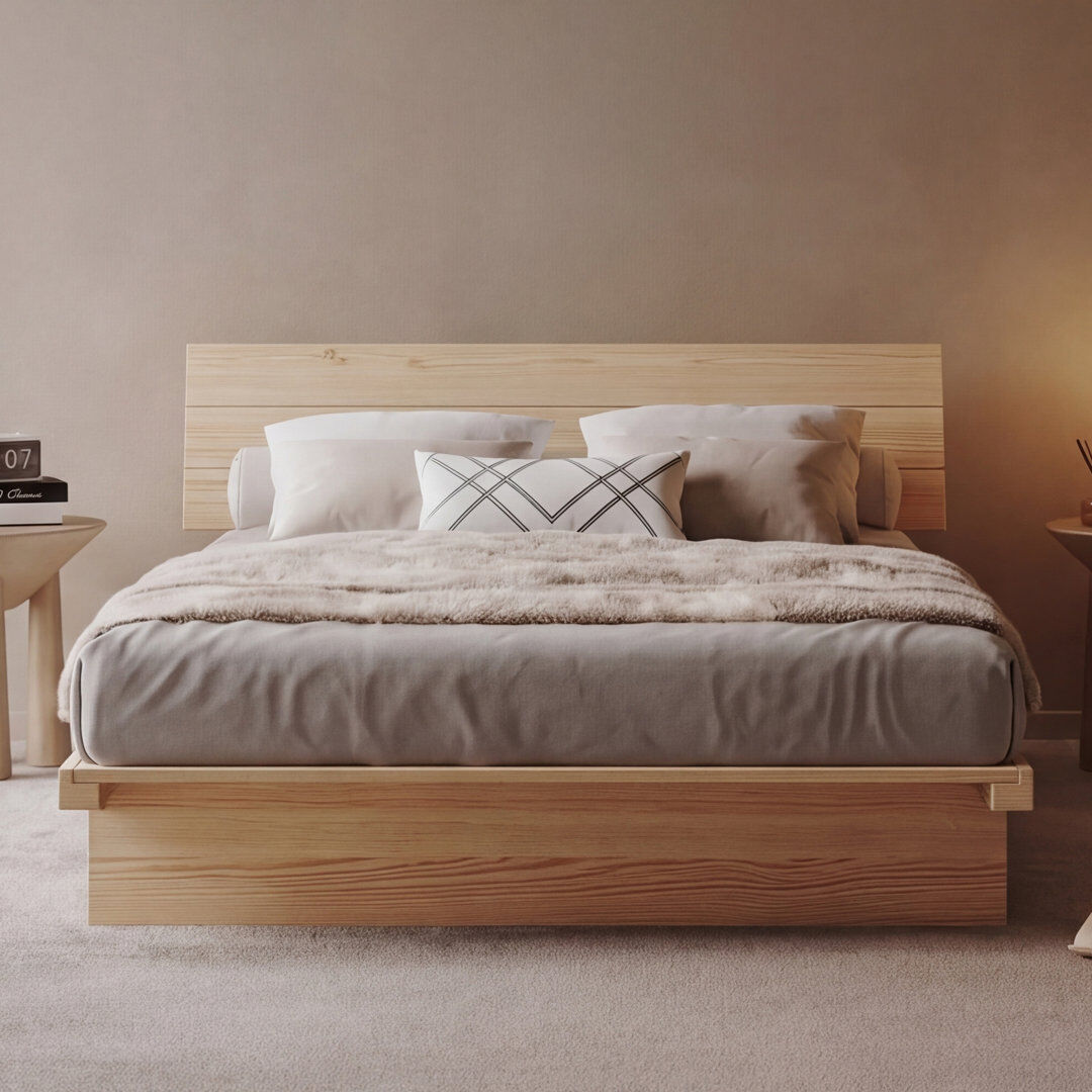 Ebern Designs Hardee Solid Wood Bed Light Wood Kingsize (5')