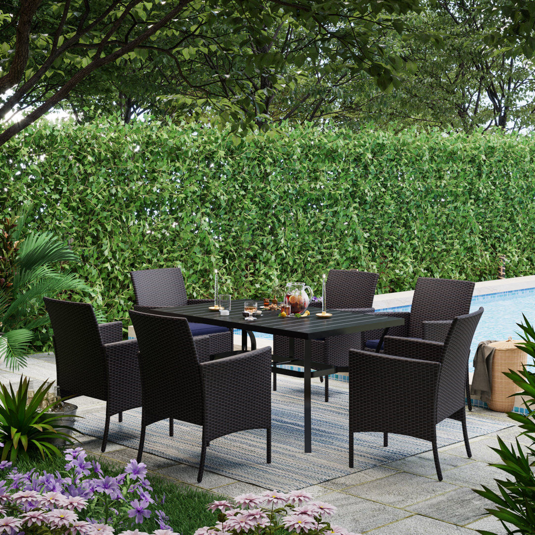 Blue Elephant 6 - Person Patio Dining Set Umbrella Hole Included Rectangular Table with Cushions Included Black 6