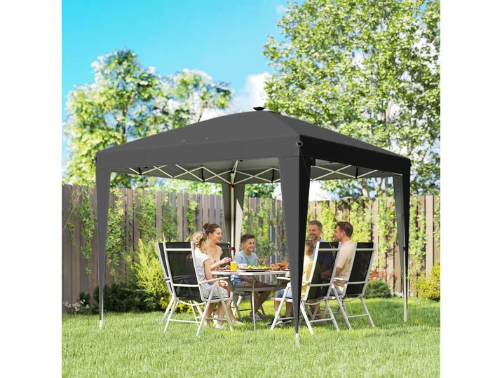 Outsunny Gazebo Pliable 3x3m Métal Polyester Noir avec Lampe