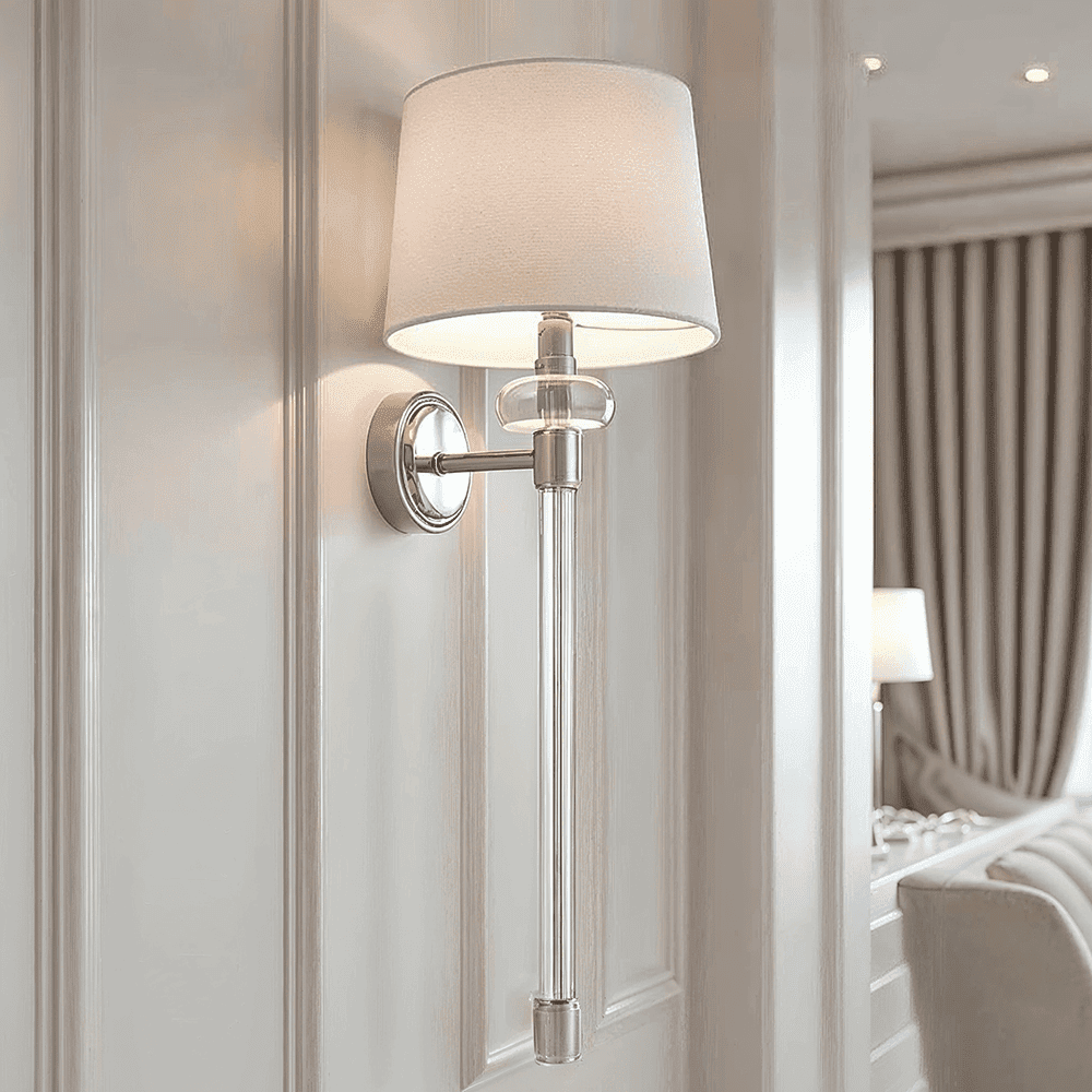 Smithson Chrome & Glass Wall Light with White Shade