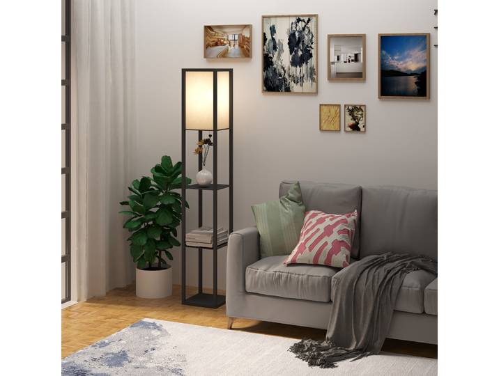 HOMCOM Lampadaire Étagère 4 Niveaux MDF Noir