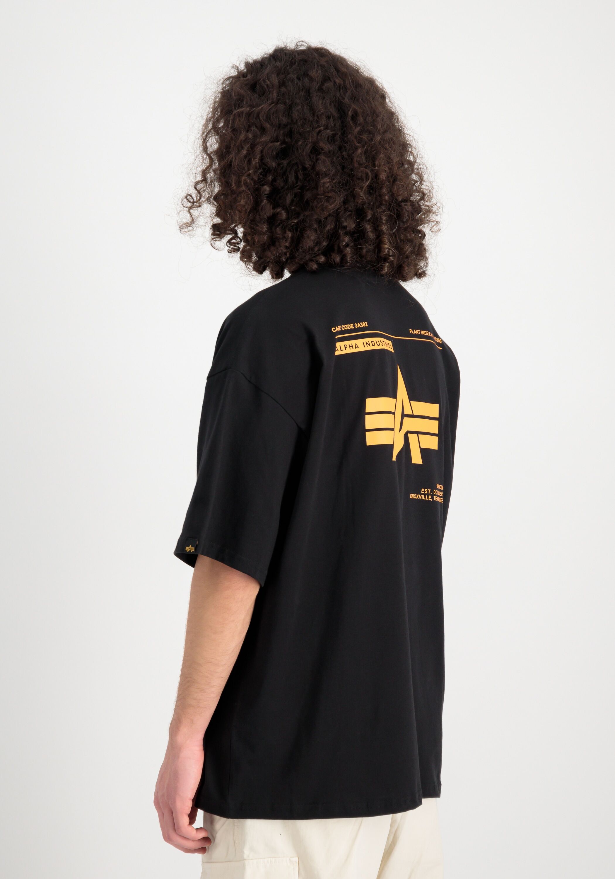 T-Shirt ALPHA INDUSTRIES "Logo Backprint T-Shirt", Herren, Gr. L, schwarz, Obermaterial: 100% Baumwolle, Shirts T-Shirt schwarz L