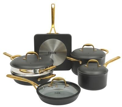 Frok 10 Piece Pots and Pans Aluminum Cookware Set with Premium PFA Free Ceramic Nonstick Interior & Heat Resistant Exterior