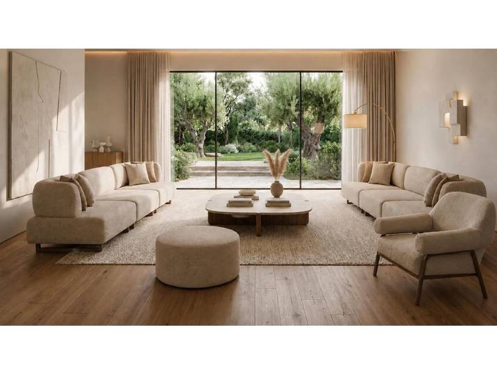 JVmoebel Wohnlandschaft Modernes Designer Wohnensemble 3+3+1 Sitzer Sitzhocker Komfort Set, 4 Teile, Made in Europa