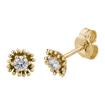 Paar Ohrstecker LYOMI "585/- Gelbgold 2 synth. Diam. 0,20ct. floral", gold (gelb, weiß), Ohrringe, Damen, one-size, 0,2 VS = sehr kleine Einschlüsse, Gold