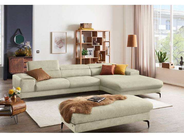 Ecksofa, 343x193 cm, Luxus-Microfaser, Beige, Kopfteilverstellung, Modern, W.SCHILLIG