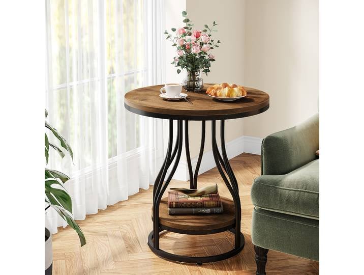 Tribesigns Table d'appoint ronde Tables d'appoint à 2 niveaux Table de chevet moderne Petites tables de chevet avec rangement pour côté canapé, nuits