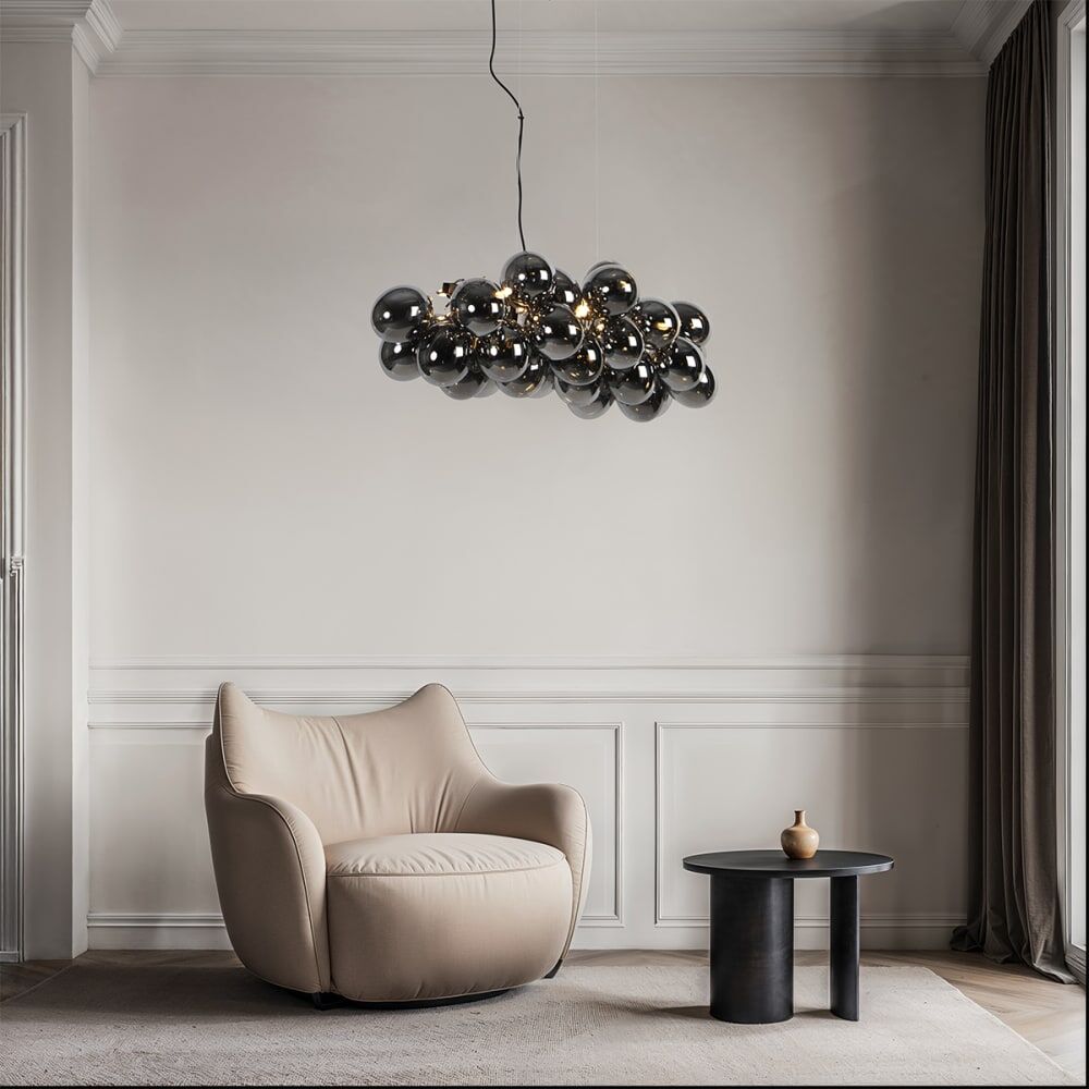 QAZQA Lampe suspension design noire verre fumé 8 lampes Noir 80x135x35cm