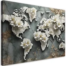 WANDBILD weltkarte blumen retro