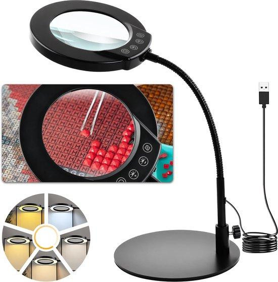 Unyqoos LED-loepverlichting met 10x vergroting, 4,3 dioptrie glaslens, 5 lichtmodi en dimbare helderheid, 360 graden zwanenhals en metalen voet