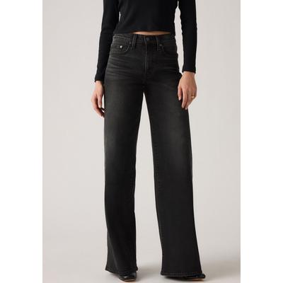 Schlagjeans LEVI'S "Levi's 728 High-Rise Wide-Leg Jeans", Damen, Gr. 28, Länge 32, schwarz (princess), Denim/Jeans, Obermaterial: 98% Baumwolle, 2% Elasthan, normal lang, Jeans, weite Beinform