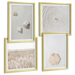 BILDER SET 4er Set - 50x50 cm & 40x60 cm Goldrahmen - Leichte Boho-Sandtexturen
