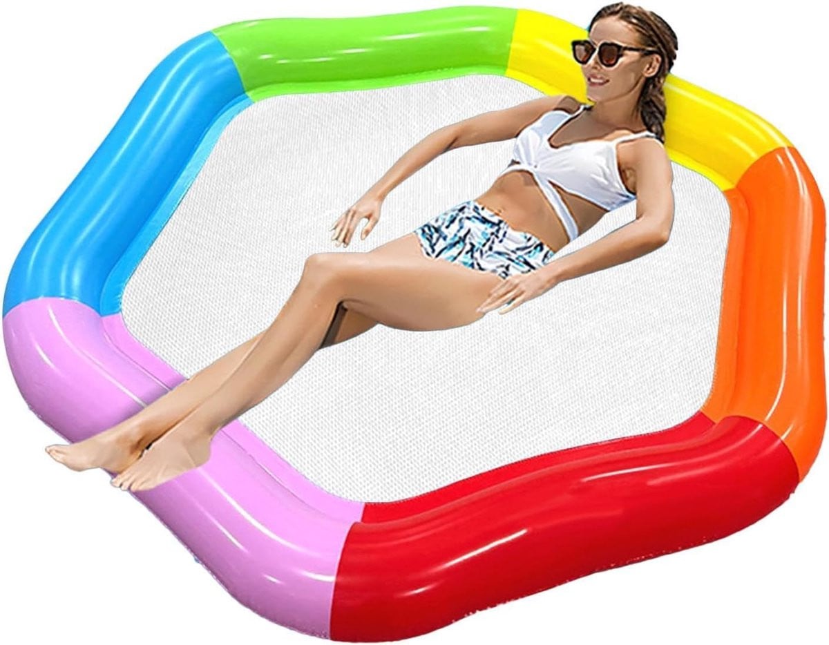 Merkloos Opblaasbaar Zwembadbed - Water Hangmat met Net Bodem - Veelkleurig - 177 x 157 cm