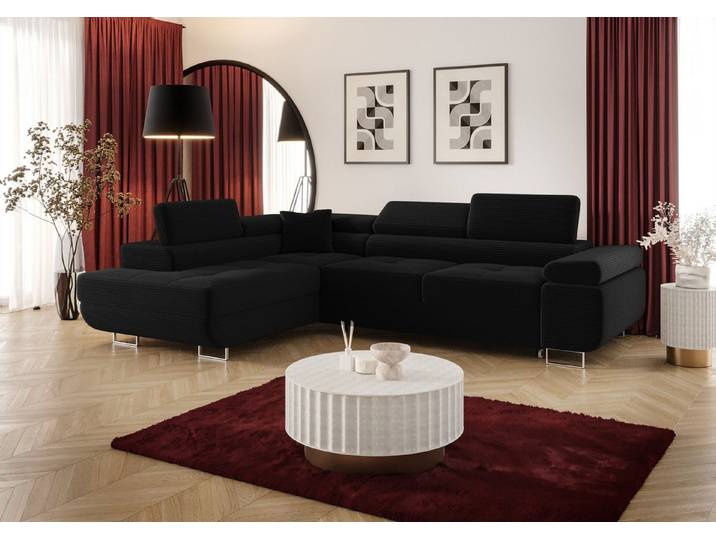 Fun Möbel Ecksofa Schlafsofa FUN MARIKO mit Ottomane in Stoff, Kopfstützen verstellbar