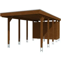 Skan Holz Carport Friesland 320x708 cm mit Abstellraum Set B nussbaum