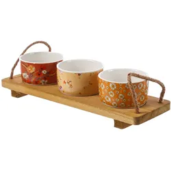 MARELIDA Tapas Set Servierset Servierplatte mit 3 Schalen Dipschalen Porzellan Fingerfood