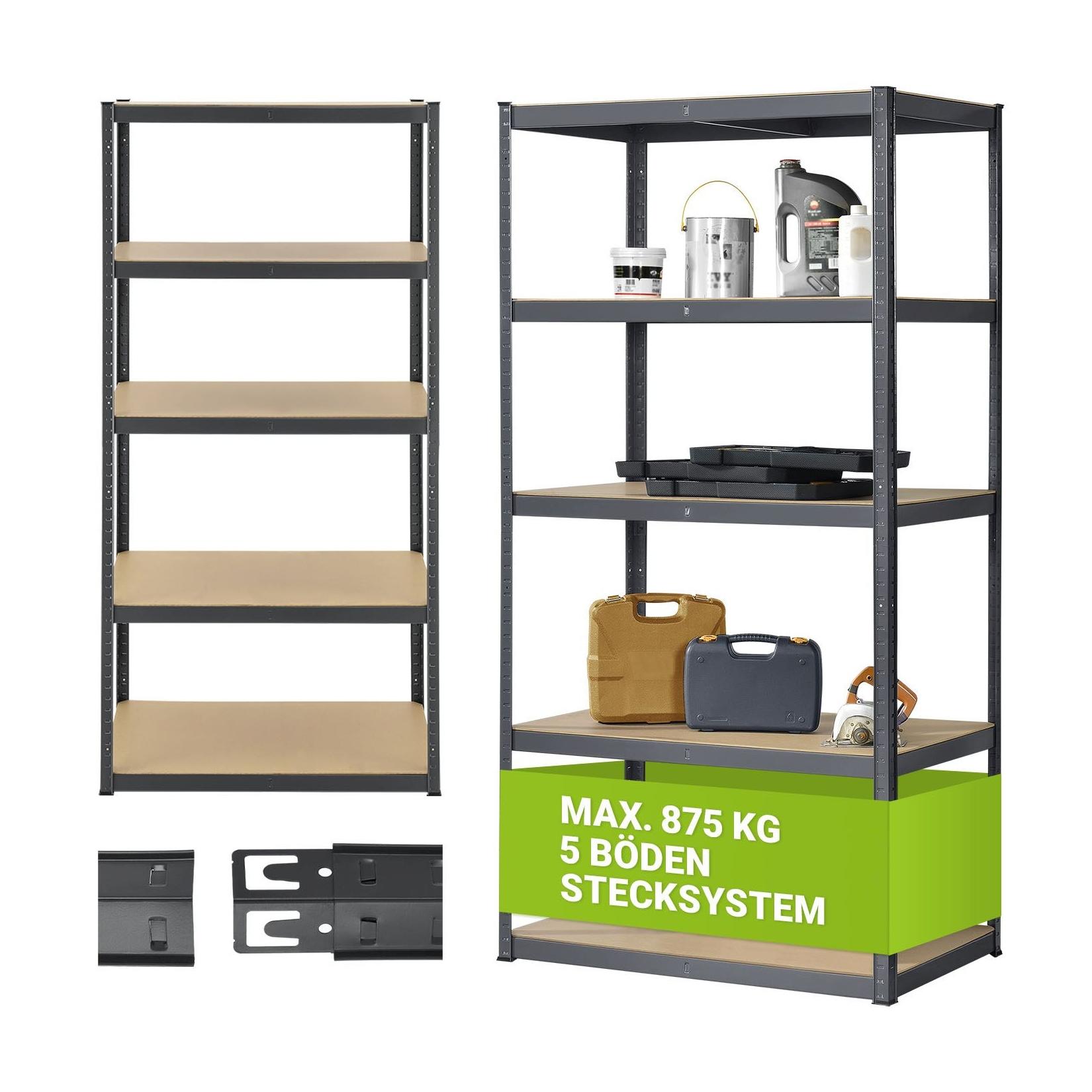 Juskys Lagerregal Basic 200x100x60 cm – Metall Schwerlastregal, 5 Böden, 875 kg, grau