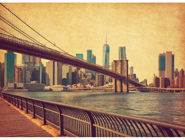 Fototapete PAPERMOON NEW YORK-RETRO BROOKLYN BRIDGE MANHATTAN SKYLINE STADT , bunt, B:2,5m L:1,86m, Vlies, Tapeten, Fototapete