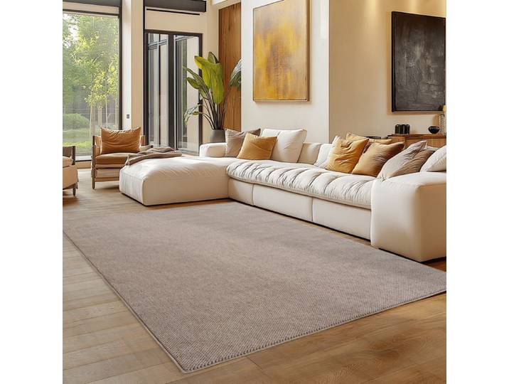 Carpettex Tapis 200x290 cm Beige Uni Scandinave Doux Résistant Facile à Nettoyer Grand Tapis Salon Chambre.