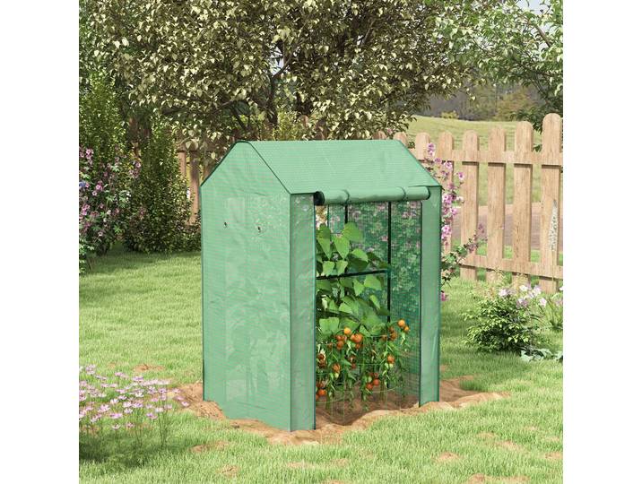 Outsunny Serre Jardin 0,8 m² Acier PE 2 Espaces 2 Portes