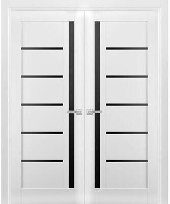 SARTODOORS Quadro 4588 White MDF Interior Double Doors with Black Glass