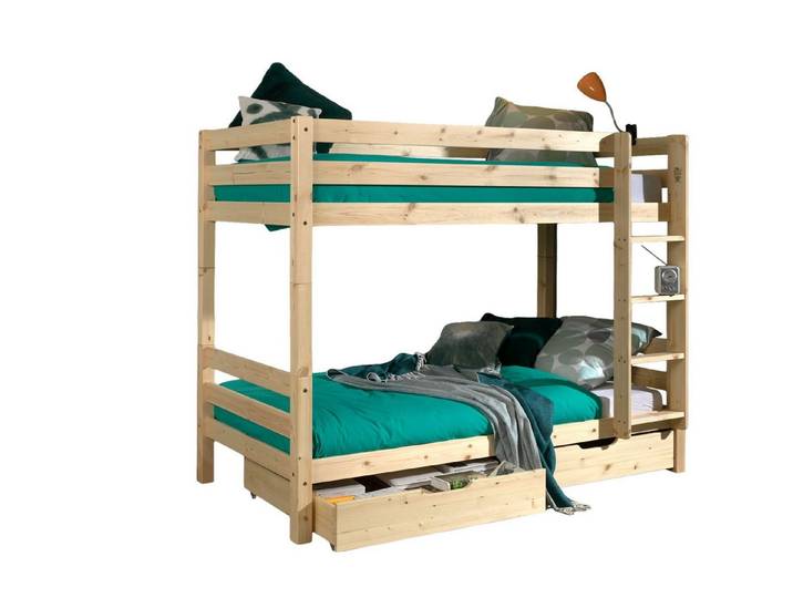 58 aufm Kessel Bettgestell Etagenbett + Schubladen Karolina 210x105x161 Hochbett Massivholz natur (inkl. Versand, Lieferung bis Verwendungsstelle), Liegefläche 2x 90x200, Absturzschutz, Bettschublade, Rolllattenrost