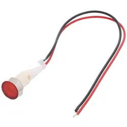 LED Signalleuchte, flach, 230V, Ø10mm, mit Leitungen - Farbe: rot