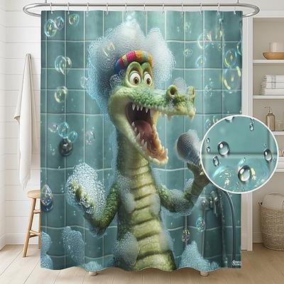 Duschvorhang mit Haken 200 cm hoch duschvorhang waschbar Polyester wasserdicht Muster Badezimmer Badewanne Dekoration Tiere Krokodile