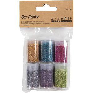 Creativ-Company Glitzer 285893 Bio Sparkles, 6 Farben sortiert je 8g, in Dose