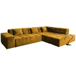KAWOLA Sofa NEVADA Ecksofa Velvet curry Recamiere rechts