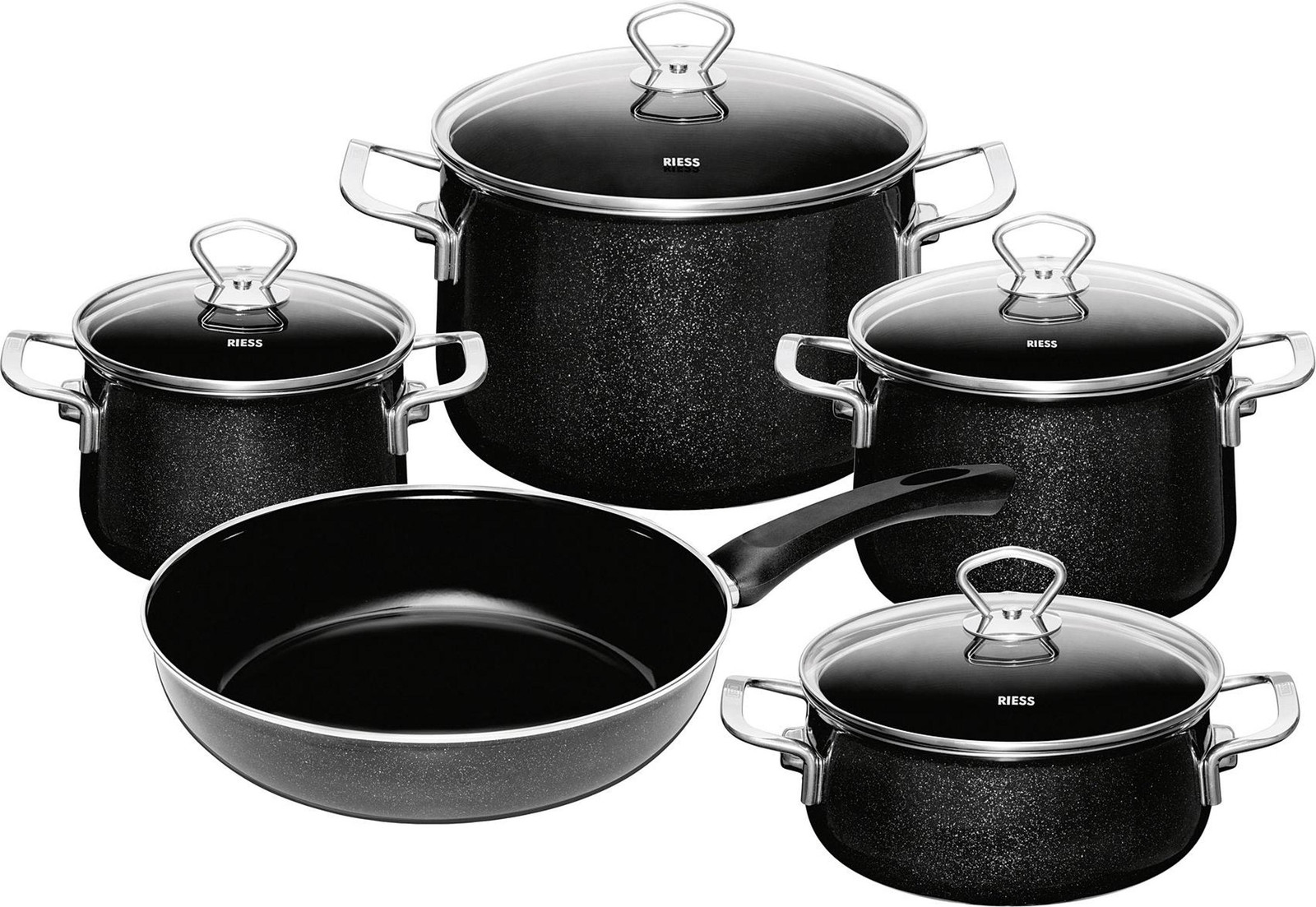 Riess 5-delige geëmailleerde pannenset Black Magic
