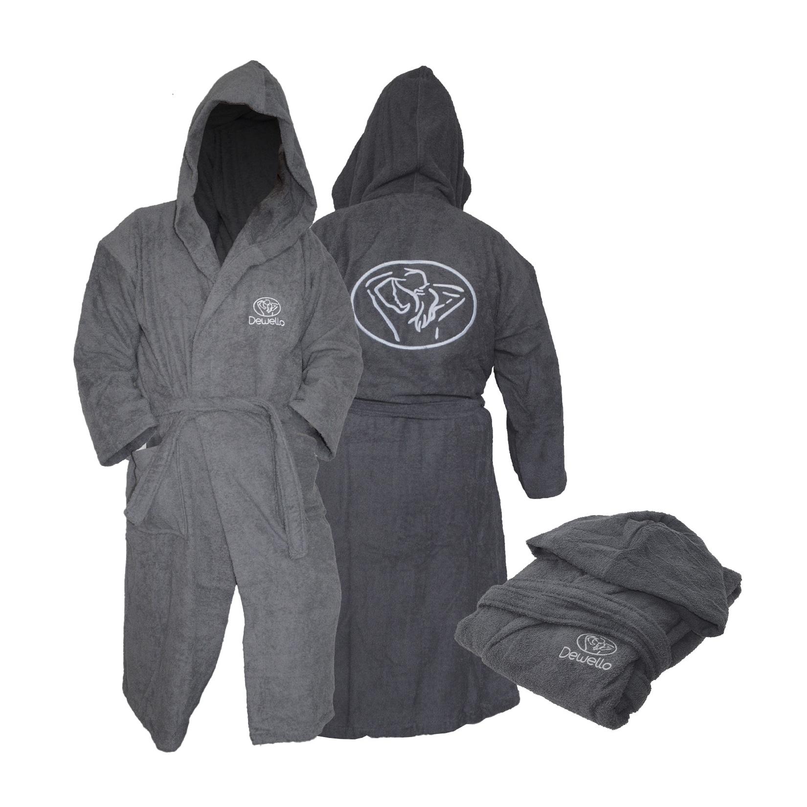 Dewello® Bademantel mit Kapuze Baumwolle für Sauna und nach dem Sport, Frottee Unisex Grau, Verschiedene Größen (S-XXL), Farbe:Grau