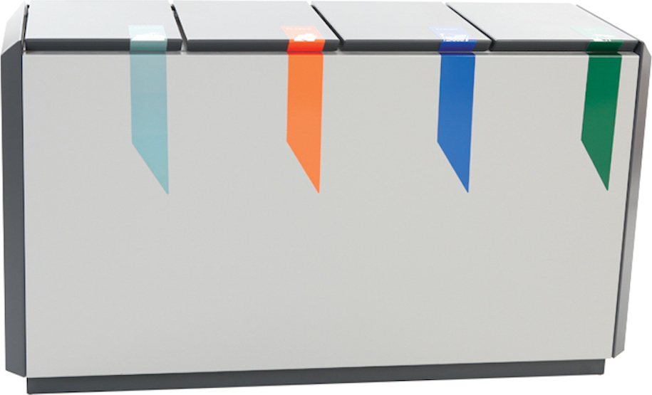 Feuerfester Wertstoffsammler RecycloStar 4 | 220 Liter, HxBxT 74,5x130x45,3cm | Aluminium | Anthrazit / Grau