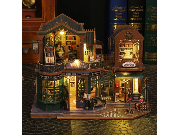 Nouveau Kit Miniature de ville de livre double bricolage-modèle de coin de livre 3D fait à la main, idée cadeau créative de noël et du vendredi noir