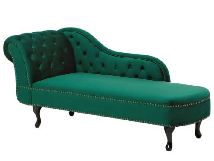 Beliani Linksseitige Chaiselongue Dunkelgrün Samtstoff Glamourös Retro Stoff, Grün, Abgesenkt, Schaumstoff-Füllung, Wellenfederung, Sitzhöhe 43 cm, Belastbarkeit 180 kg, 169 x 65 x 79 cm