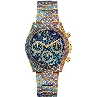 Multifunktionsuhr GUESS "SERPENTINA", bunt (bunt, blau), Armbanduhren, Damen, bunt, Quarzuhr, Armbanduhr, Damenuhr, Datum, 12/24-Std.-Anzeige