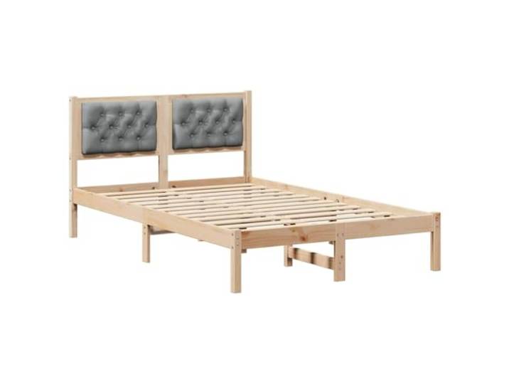 PUGYNBK Bettgestell Kiefer massiv, hellgrau, 135 x 190 cm Gepolstertes Kopfteil, feste Lamellen, minimalistischer Stil, einfache Reinigung