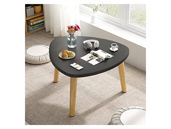 twwhyg Moderner runder Beistelltisch, Schlichter Couchtisch for Wohnzimmer und Balkon(Black)